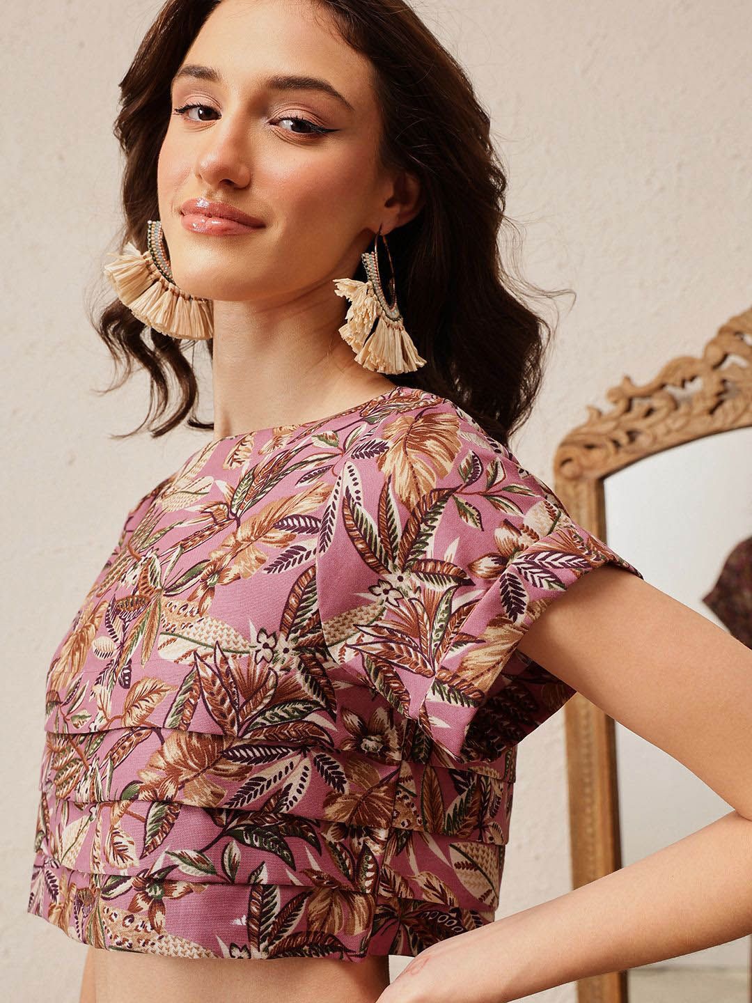 Quiero Floral Printed Boat Neck Top dengan Palazzos