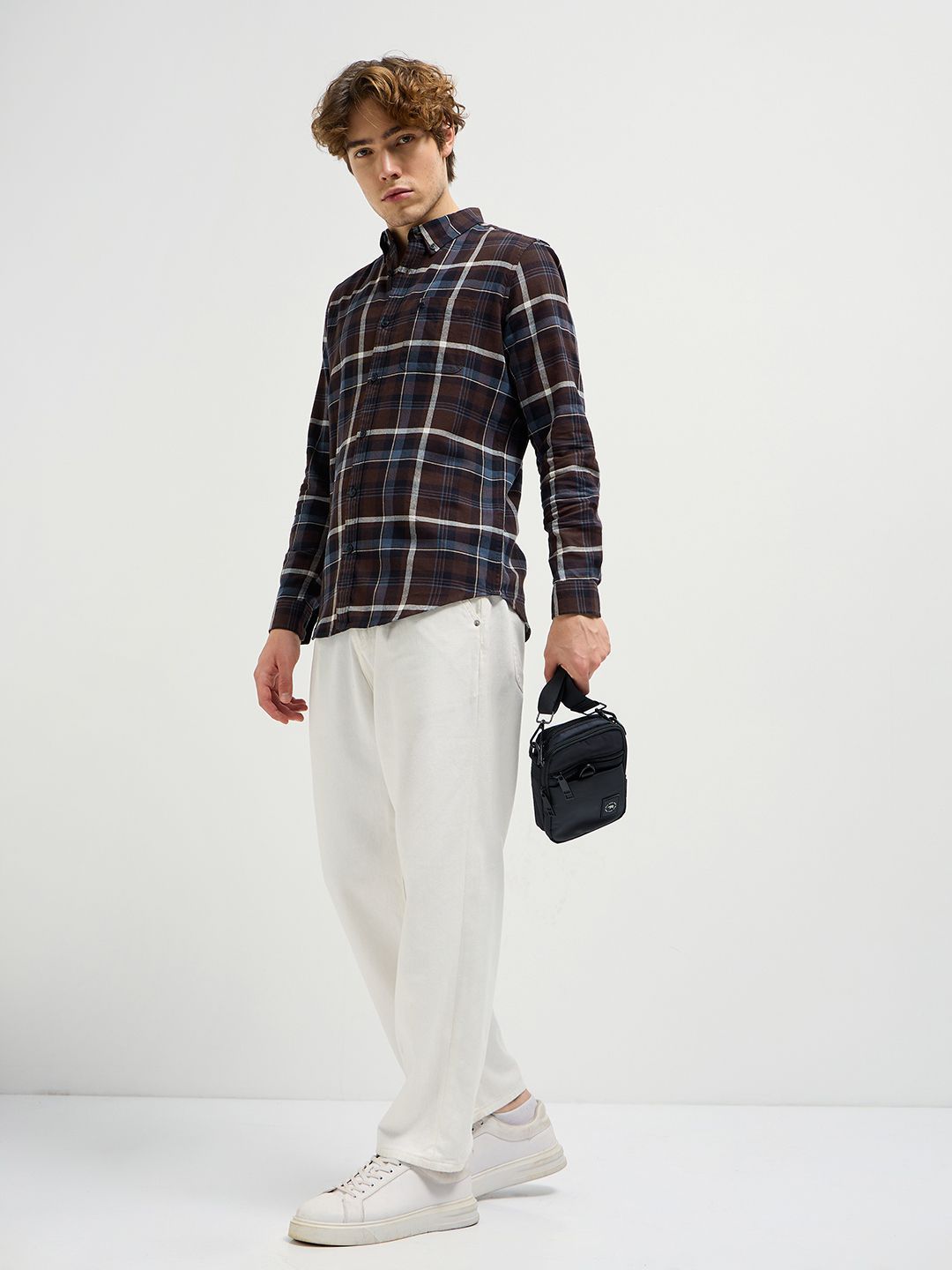 THE BEAR HOUSE Men Button-Down Collar Tartan Checked Cotton Casual Shirt