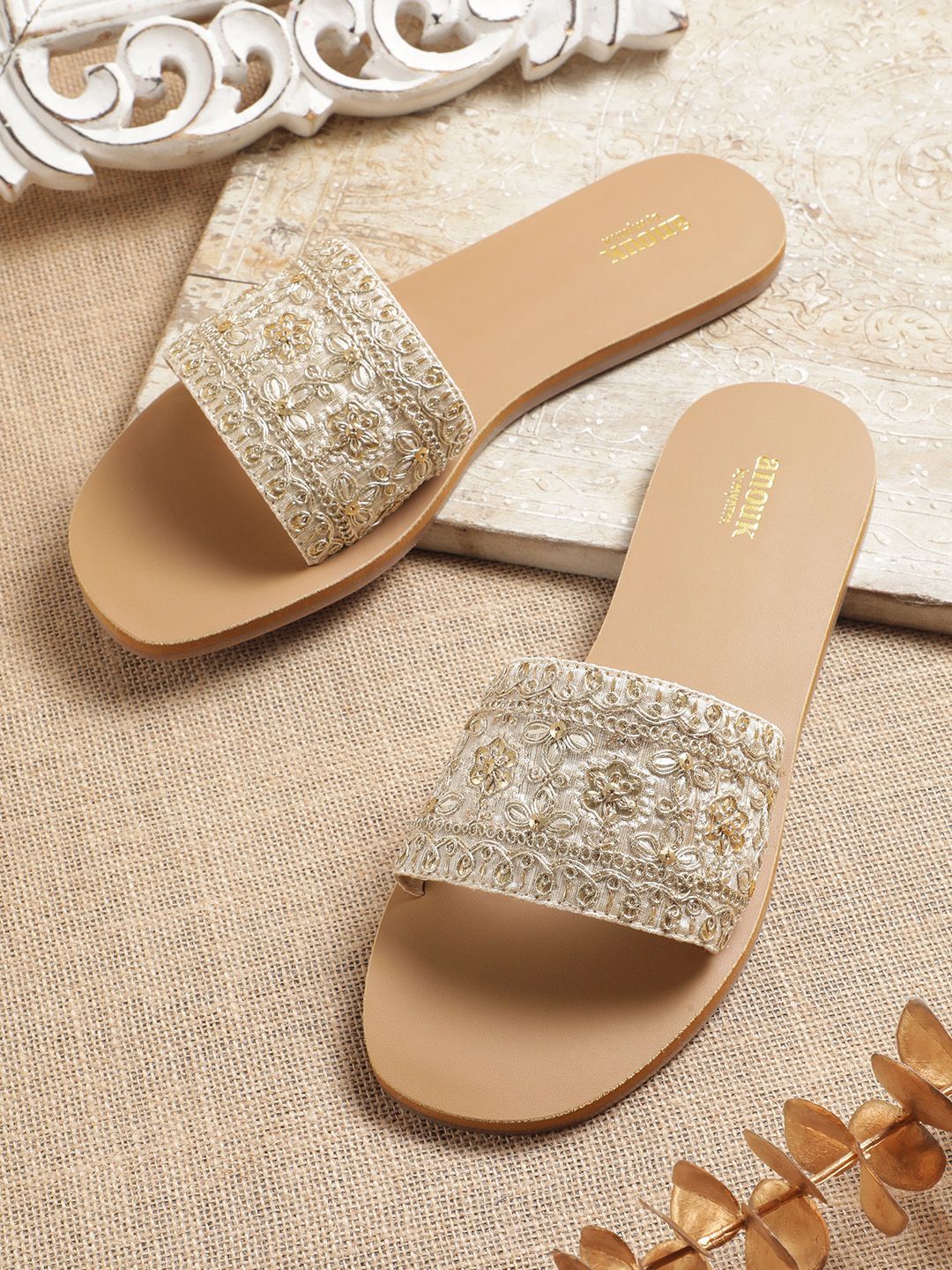 Anouk Women Embellished Open Toe Flats with Embroidered Detail