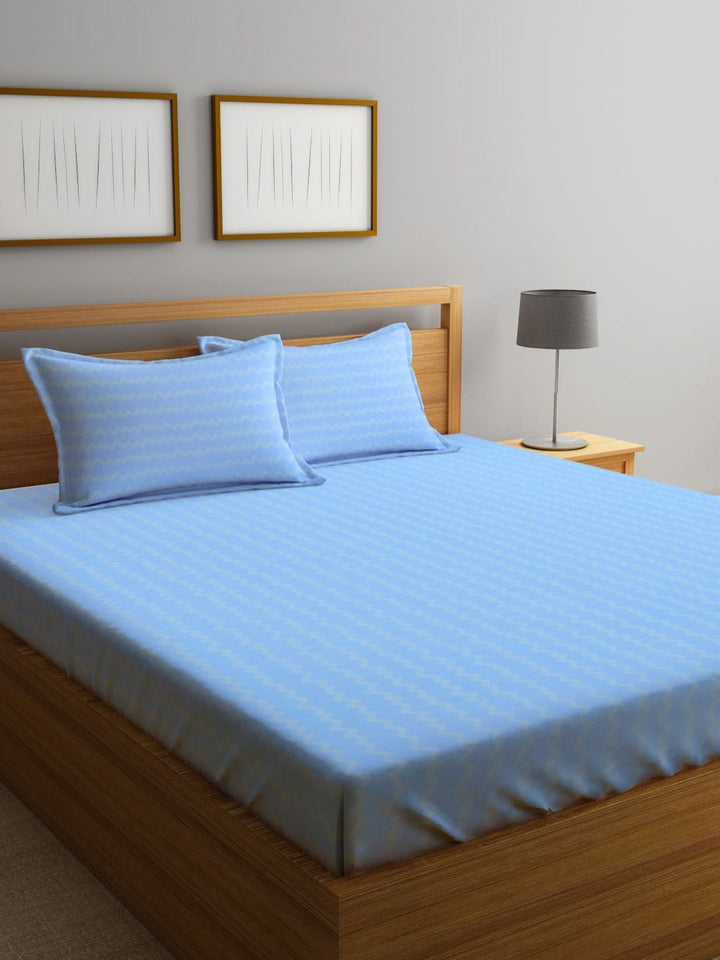 Myntra Elegant Homes Blue 300 TC King Bedsheet with 2 Pillow Covers