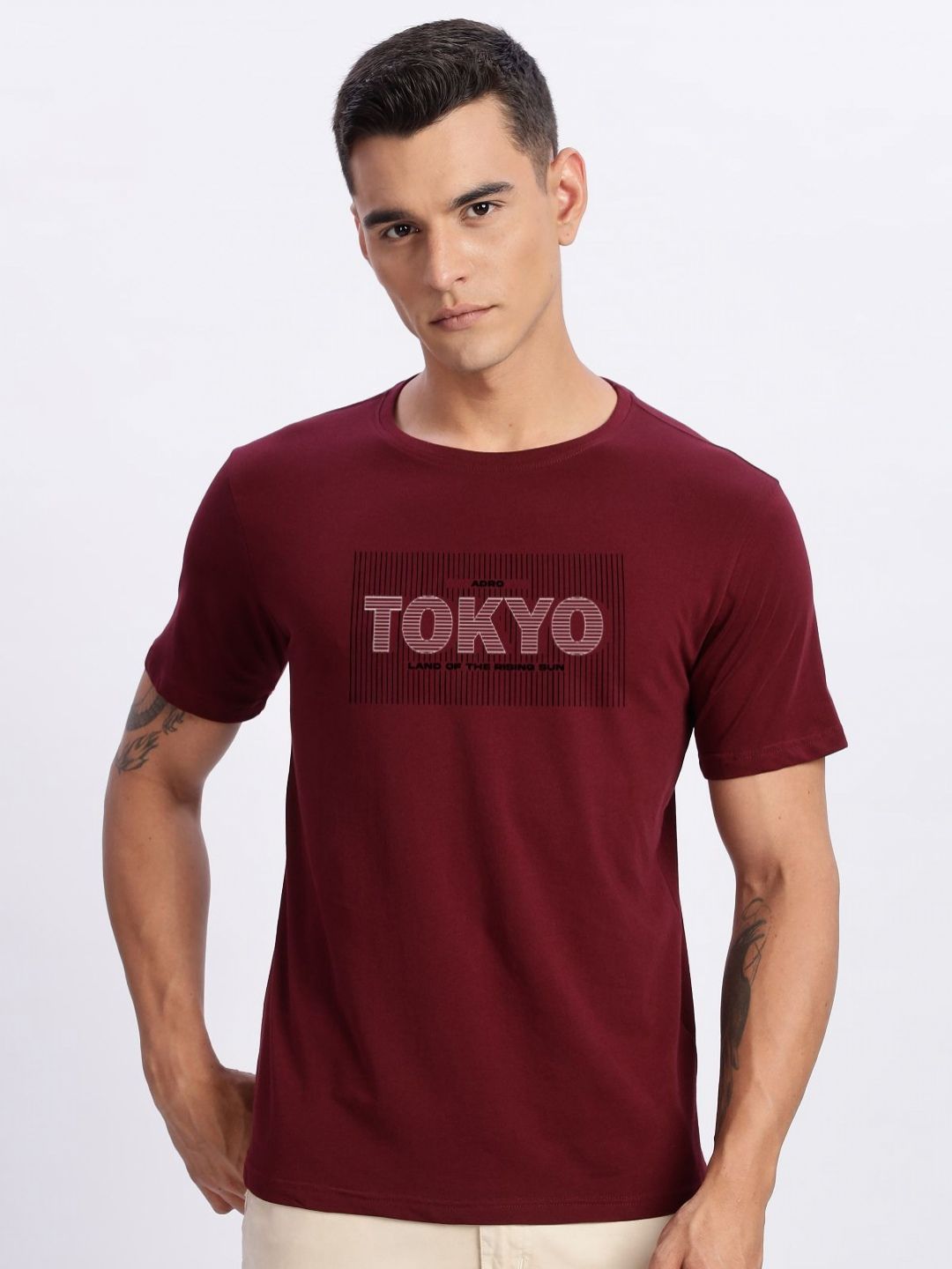 ADRO Men Typography Printed Round Neck Cotton T-shirt
