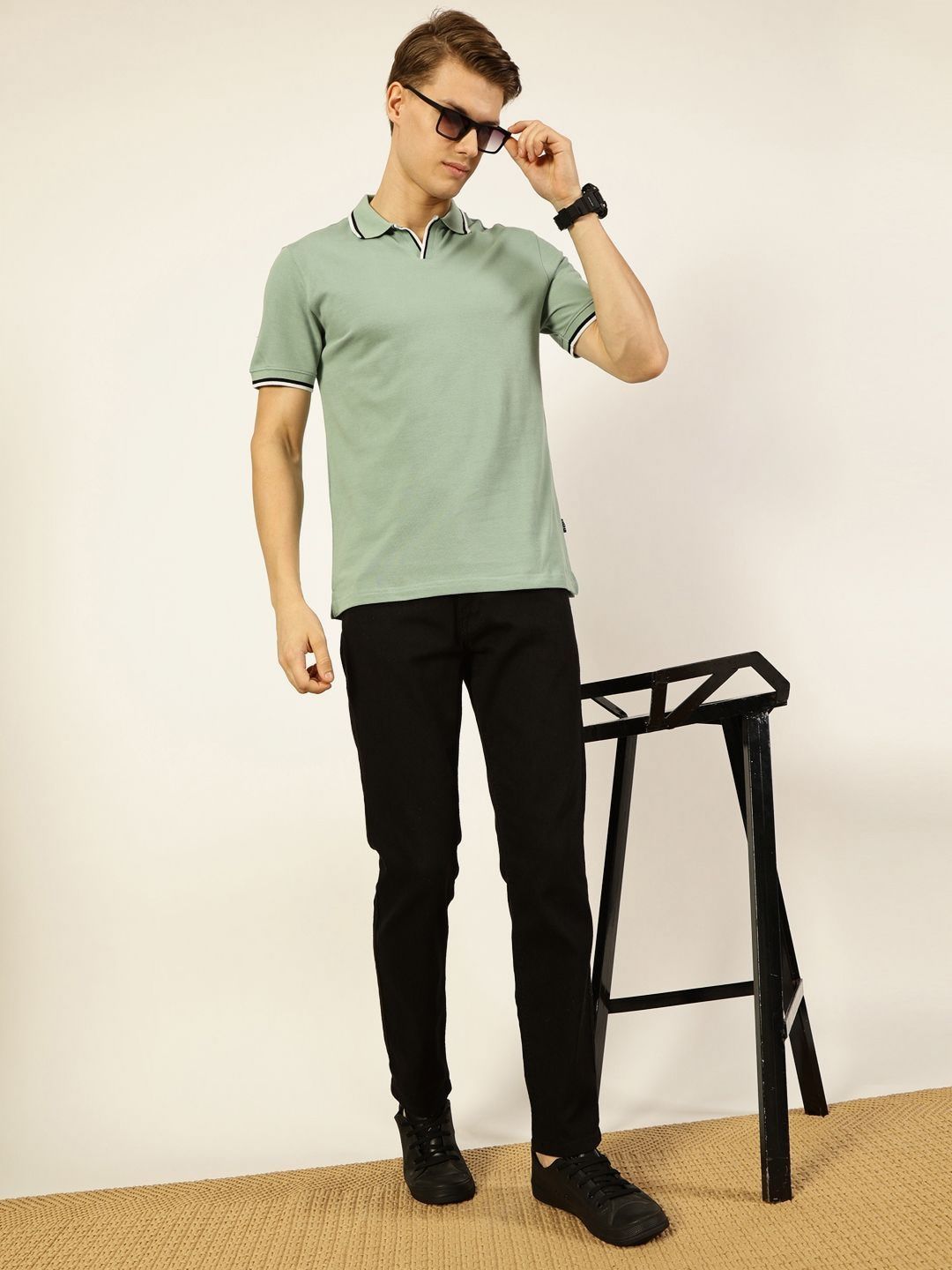 Thomas Scott Men Solid Polo Collar Cotton T-shirt