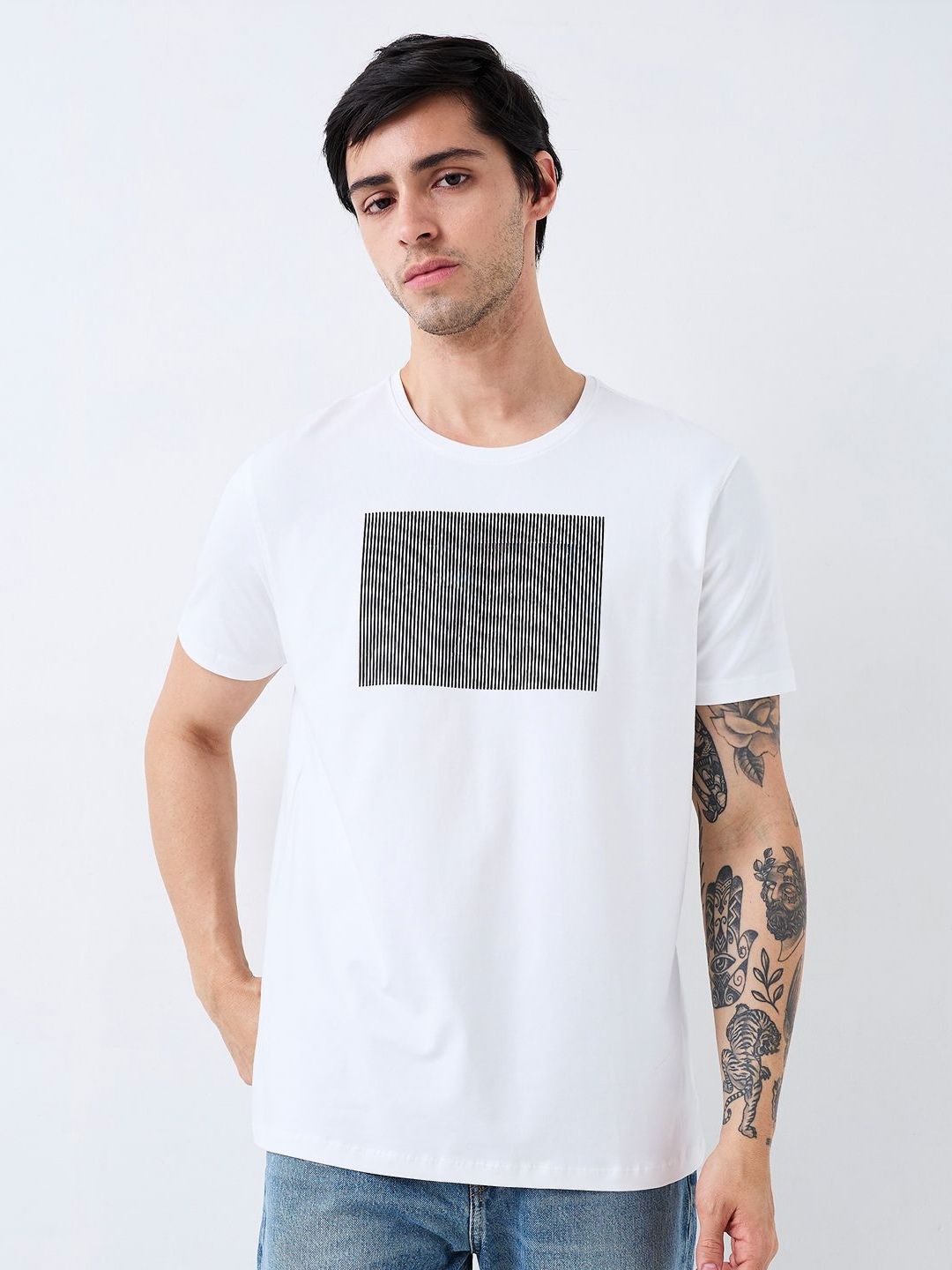 SPYKAR Men Graphic Printed Round Neck Cotton Slim Fit T-shirt