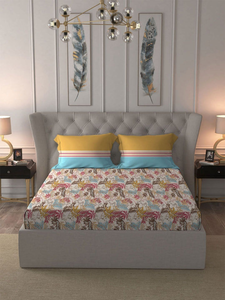MYTRIDENT Firefly Red Dusk & Dawn Flat 144TC Queen Cotton Bedsheet Set