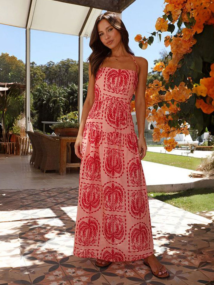 all about you Women Tropical Print Halter Neck Maxi Dress