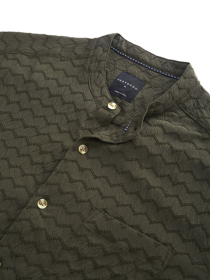 VASTRADO Men Classic Mandarin Collar Textured Casual Shirt