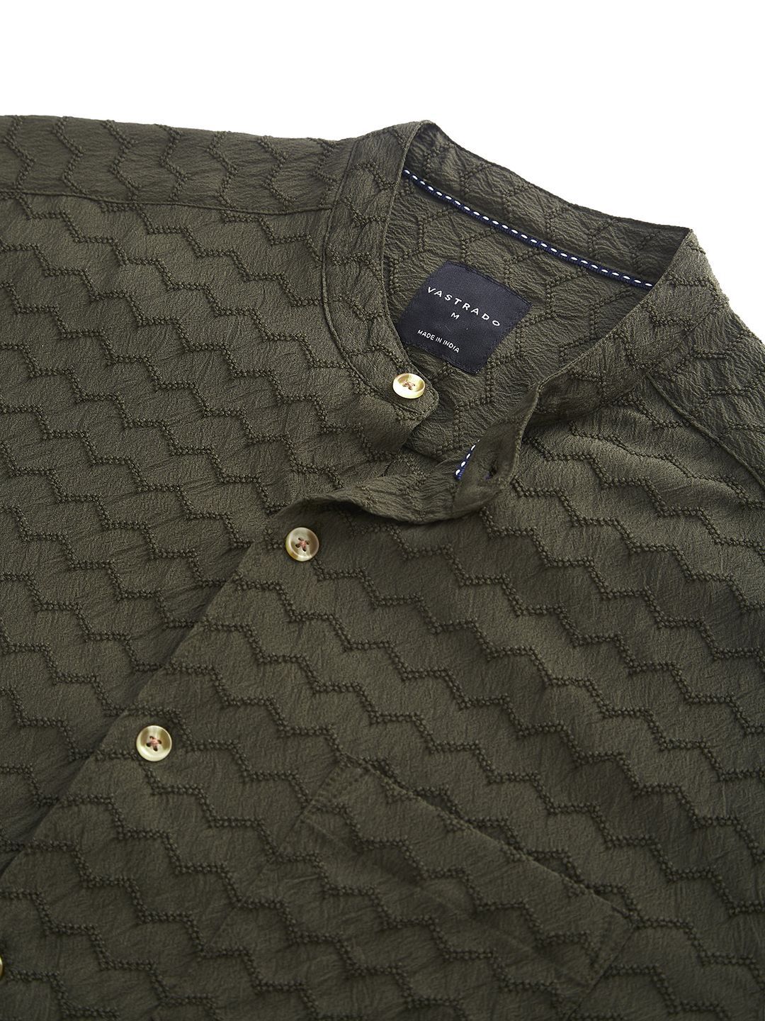 VASTRADO Men Classic Mandarin Collar Textured Casual Shirt