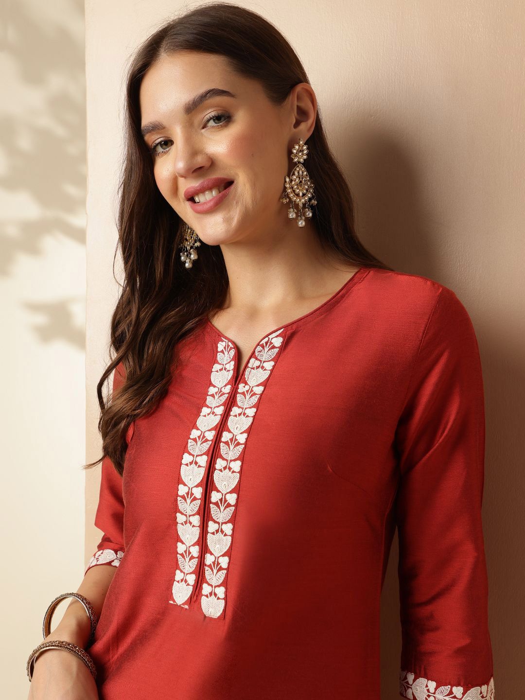 Anouk Embroidered Regular Straight Kurta with Trousers & Dupatta
