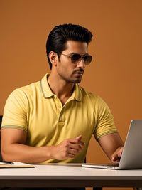 ADRO Men Yellow Cotton Tshirts