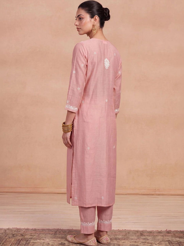 Rumah Wanita Chikankari Motif Etnik Bersulam Kurta Chikankari Biasa dengan Seluar