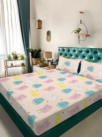 KLOTTHE Beige Cartoon Printed Dilengkapi 400 TC King Cadar Superfine & 2 Sarung Bantal