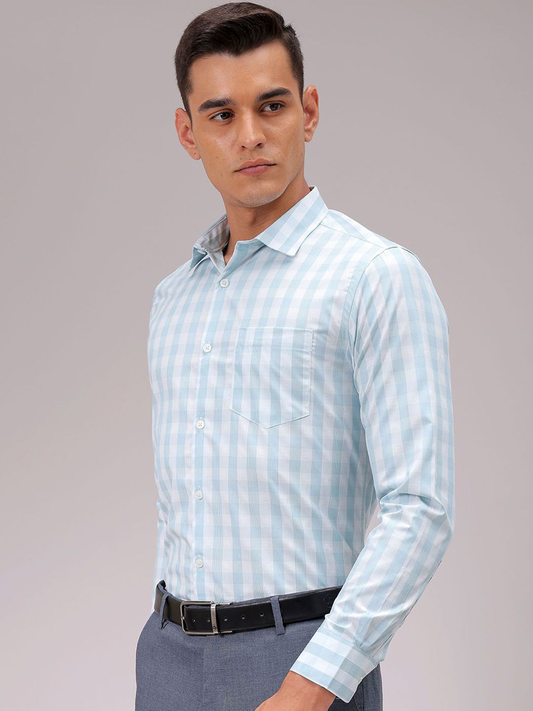The Indian Garage Co. X Luxe Men Cutaway Collar Checked Slim Fit Formal Shirt