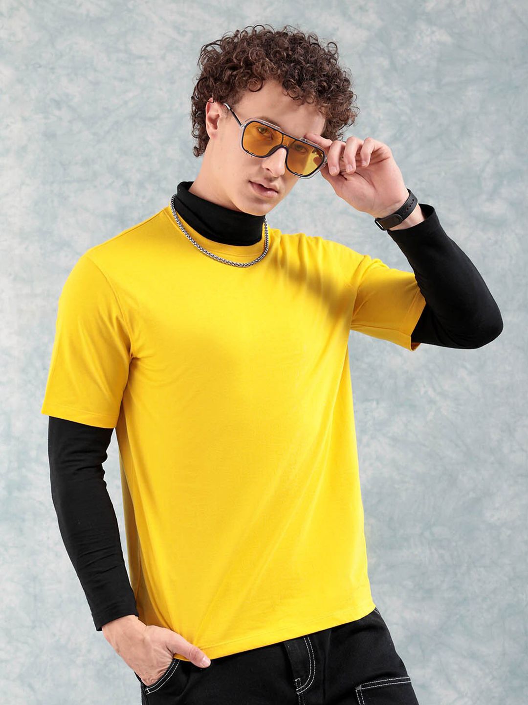The Indian Garage Co Yellow Round Neck Short Sleeves Regular T-shirt