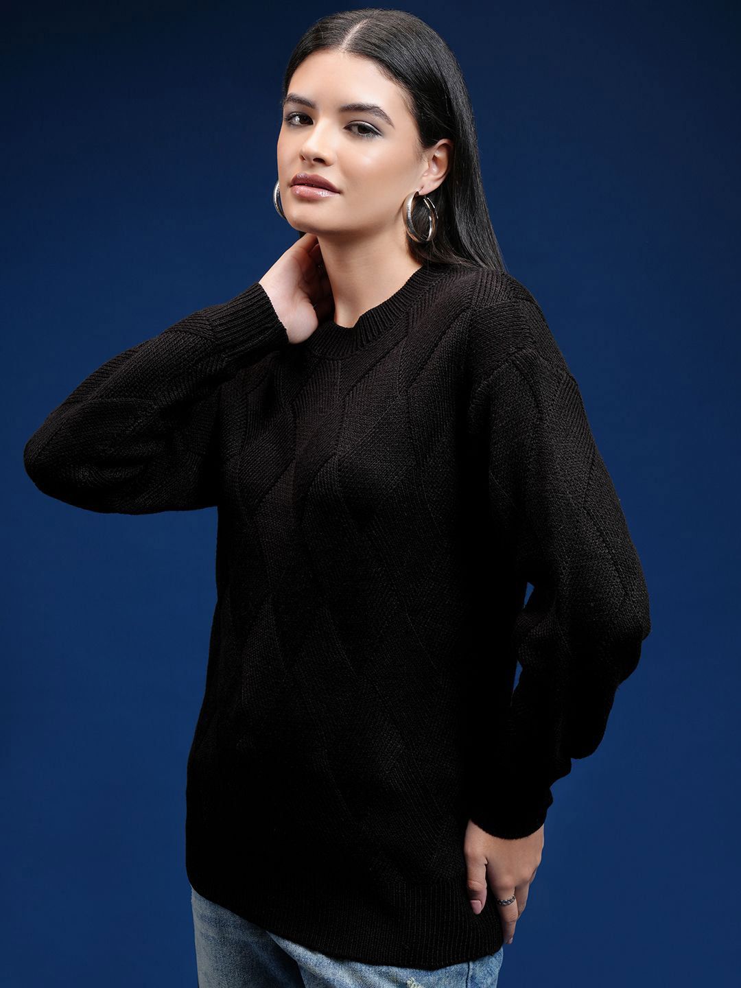 Tokyo Talkies Women Cable Knit Self Design Pullover