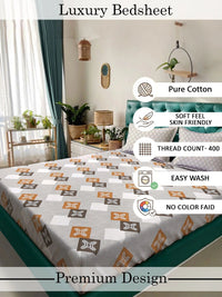 Myntra Elegant Homes White & Brown Geometric 400 TC King Bedsheet with 2 Pillow Covers