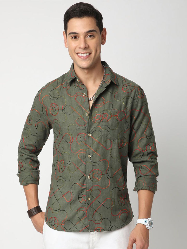 VASTRADO Men Classic Geometric Self Design Cotton Slim Fit Casual Shirt