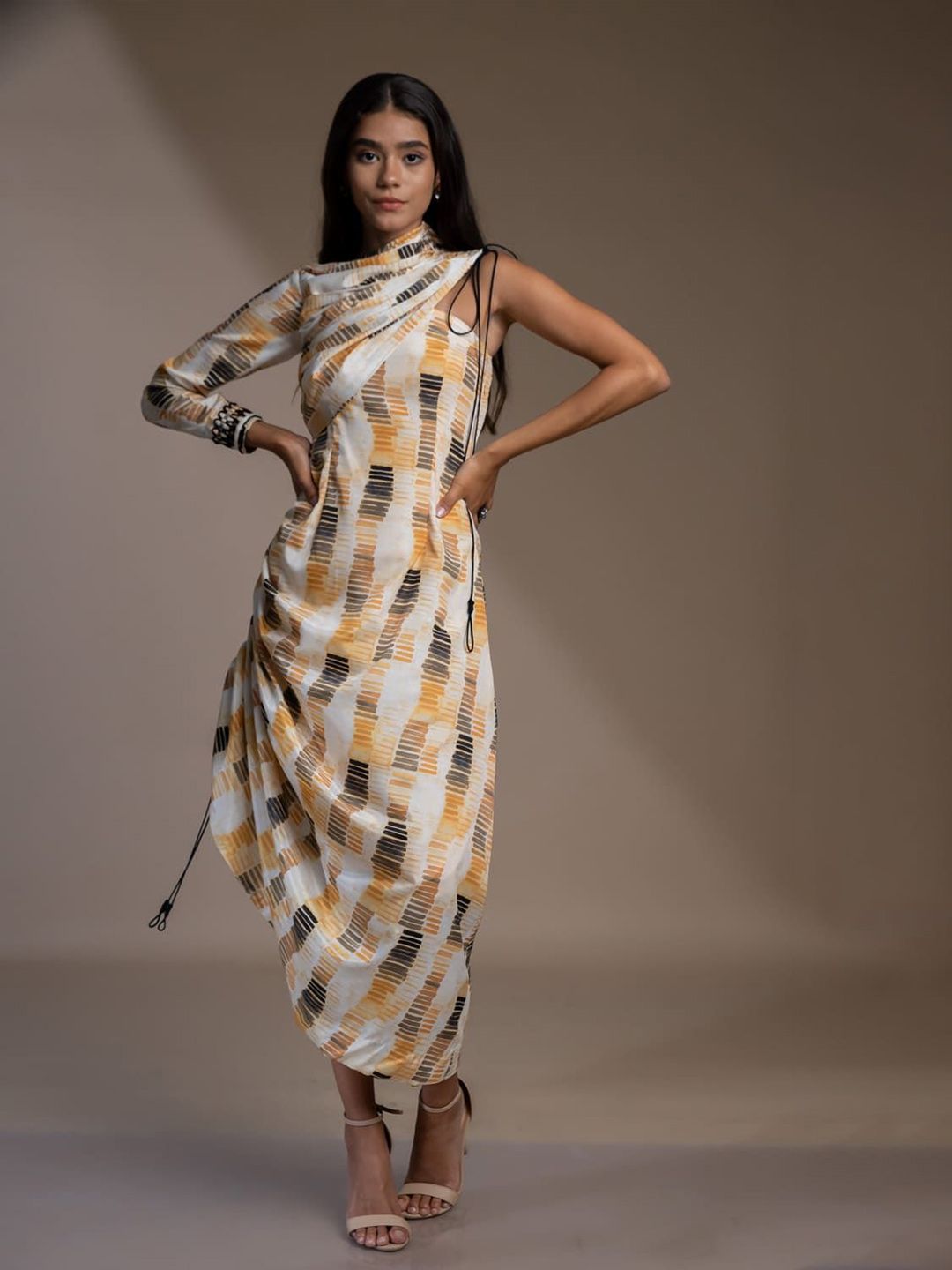 Mamicha Print Slit Sleeve Georgette Maxi Midi Dress