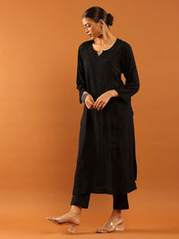 House of Chikankari Women Black Modal Chikankari Embroidered Kurta