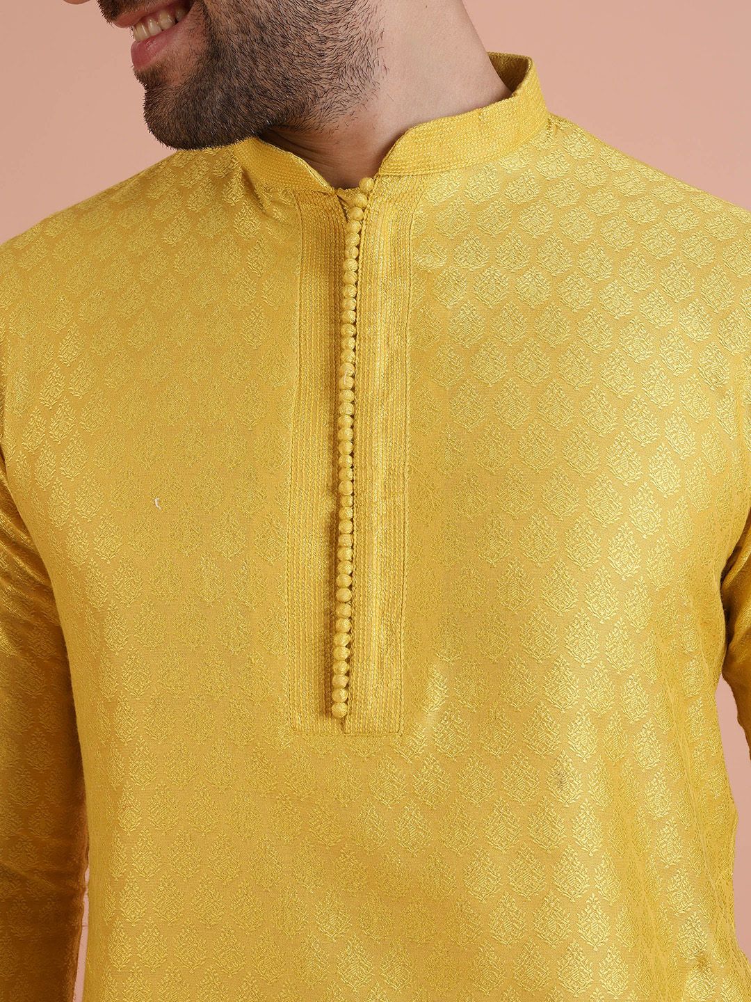 KISAH Woven Design Thread Work Mandarin Collar Straight Kurta