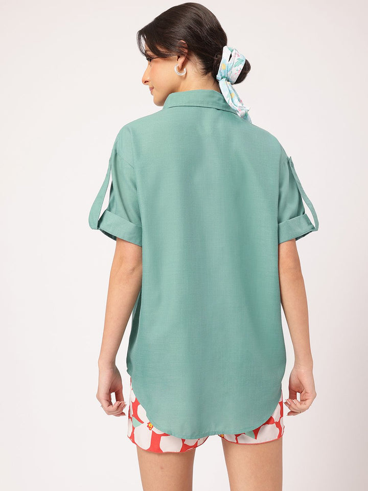 DressBerry Casual Roll Up Sleeves Oversized Shirt