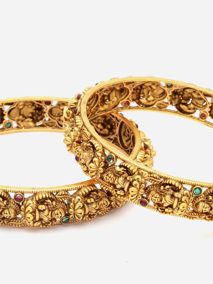PANASH Set Of 2 24 CT Gold-Plated AD-Studded Antique Bangles
