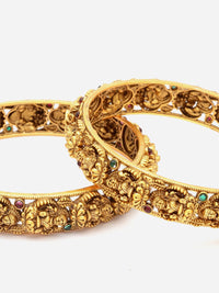 PANASH Set Of 2 24 CT Gold-Plated AD-Studded Antique Bangles