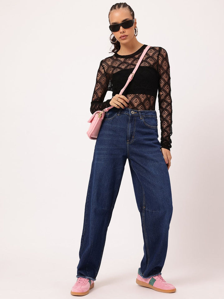 DressBerry Women Raw Hem Relaxed Jeans