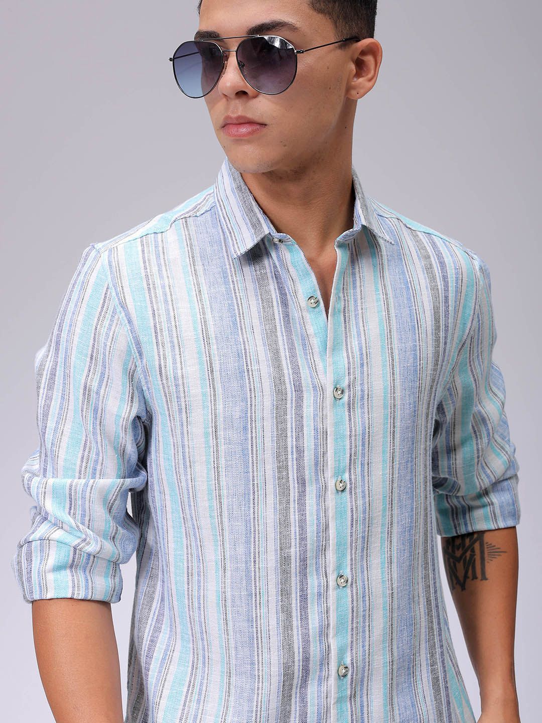 The Indian Garage Co Men Slim Fit Multi Stripes Opaque Striped Casual Shirt