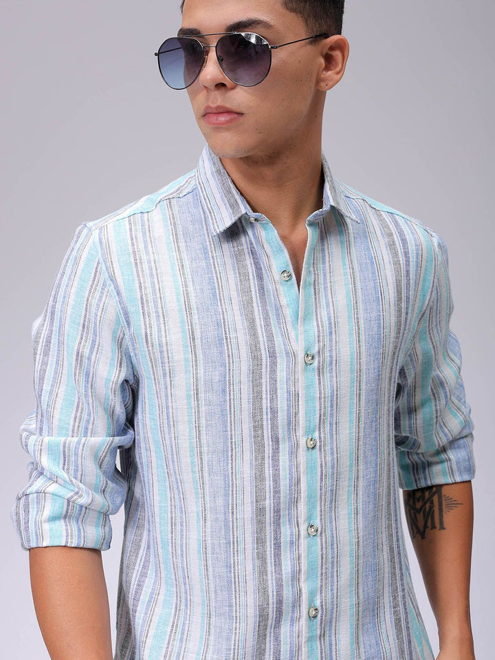 The Indian Garage Co Men Slim Fit Multi Stripes Opaque Striped Casual Shirt