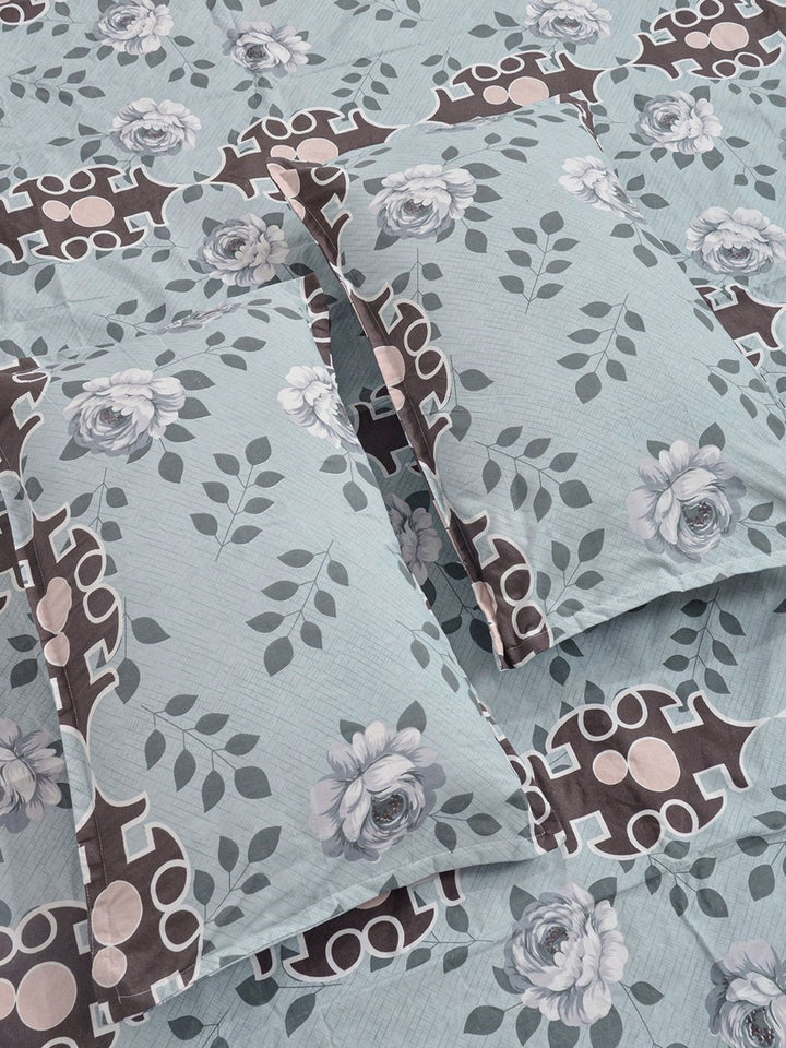 Myntra Elegant Homes Blue Floral 300 TC Bedsheet with 4 Pillow Covers