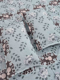 Myntra Elegant Homes Blue Floral 300 TC Bedsheet with 4 Pillow Covers