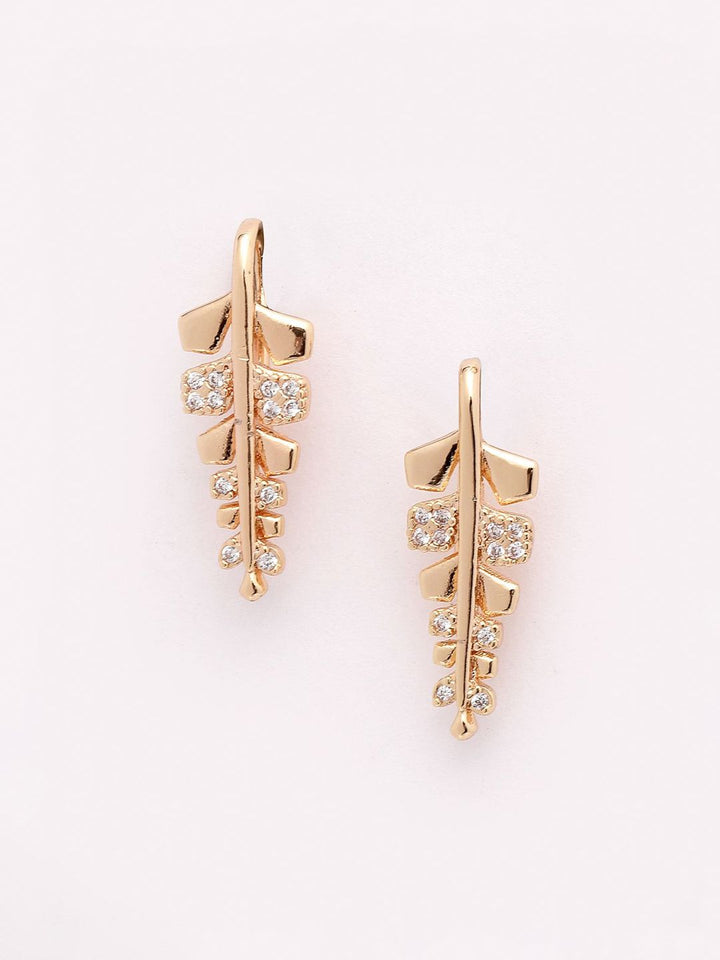 DressBerry Gold-Plated Contemporary Stone Studded Drop Earrings