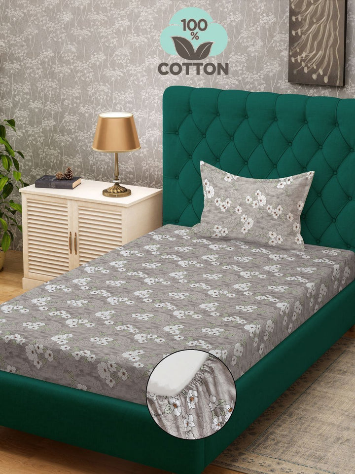 Myntra Elegant Homes Floral 400 TC Kapas Tulen Cadar Single Dengan 1 Sarung Bantal