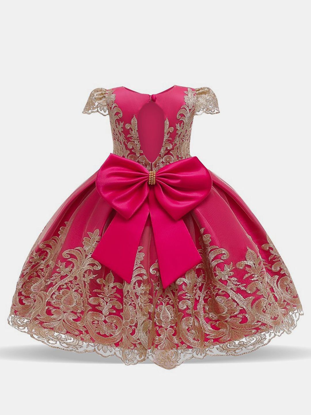 YK Girls Floral Embroidered Gown Dress