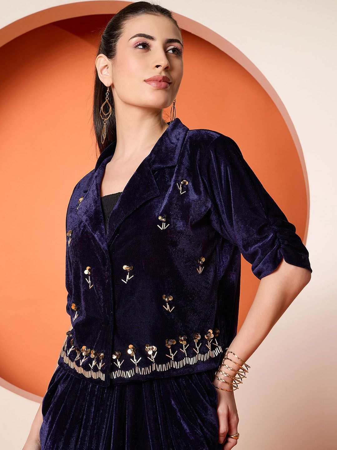 Antheaa Embellished Velvet Top With Skirt Co-Ords