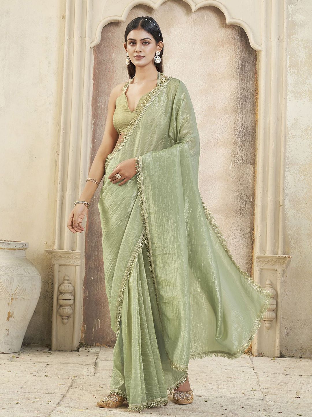 Tikhi Imli Solid Embroidered Saree