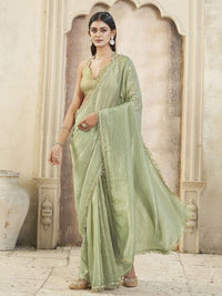 Tikhi Imli Solid Embroidered Saree