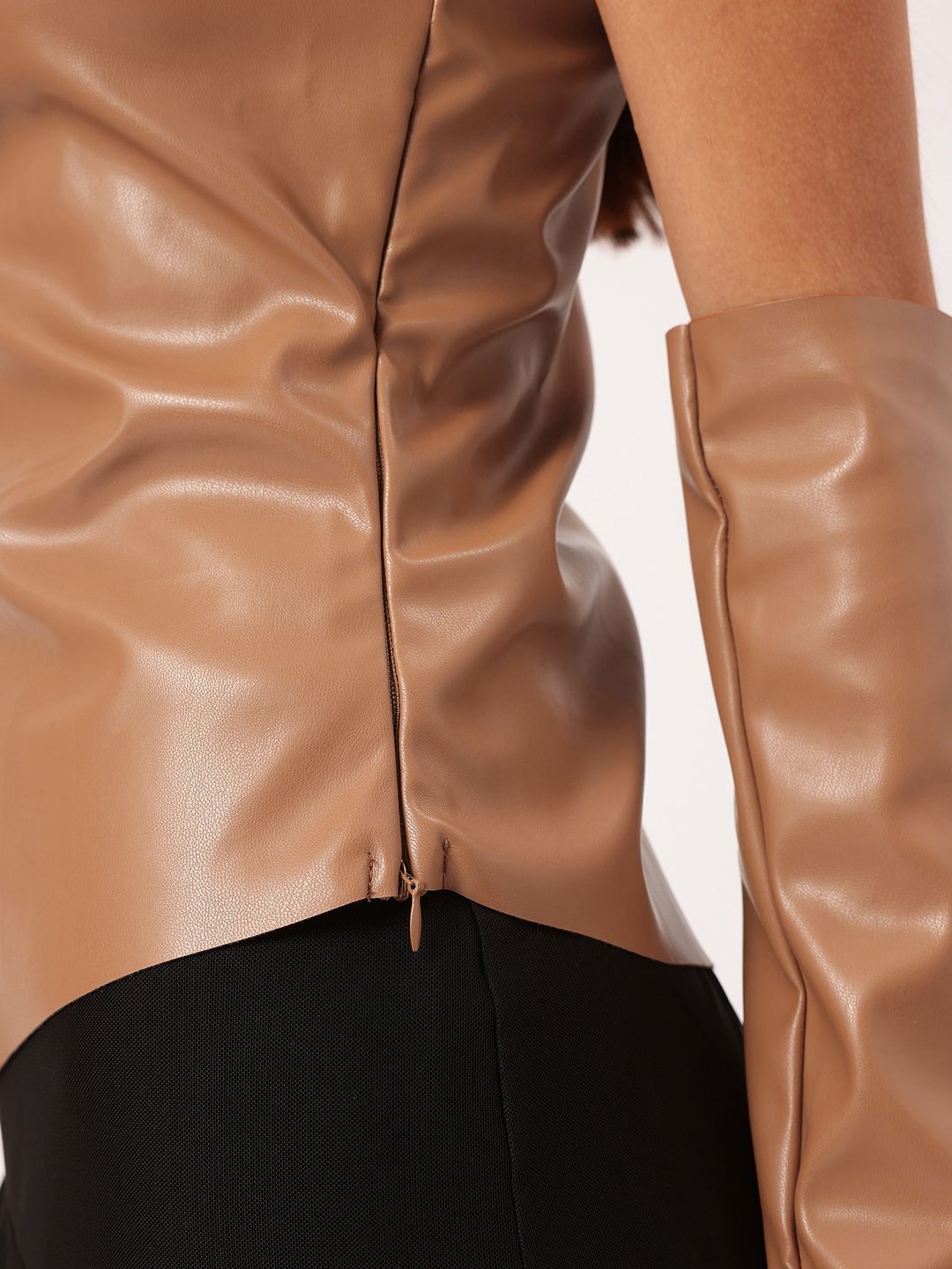 DressBerry Chic Grit Faux Leather Asymmetric Top With Hand Gloves
