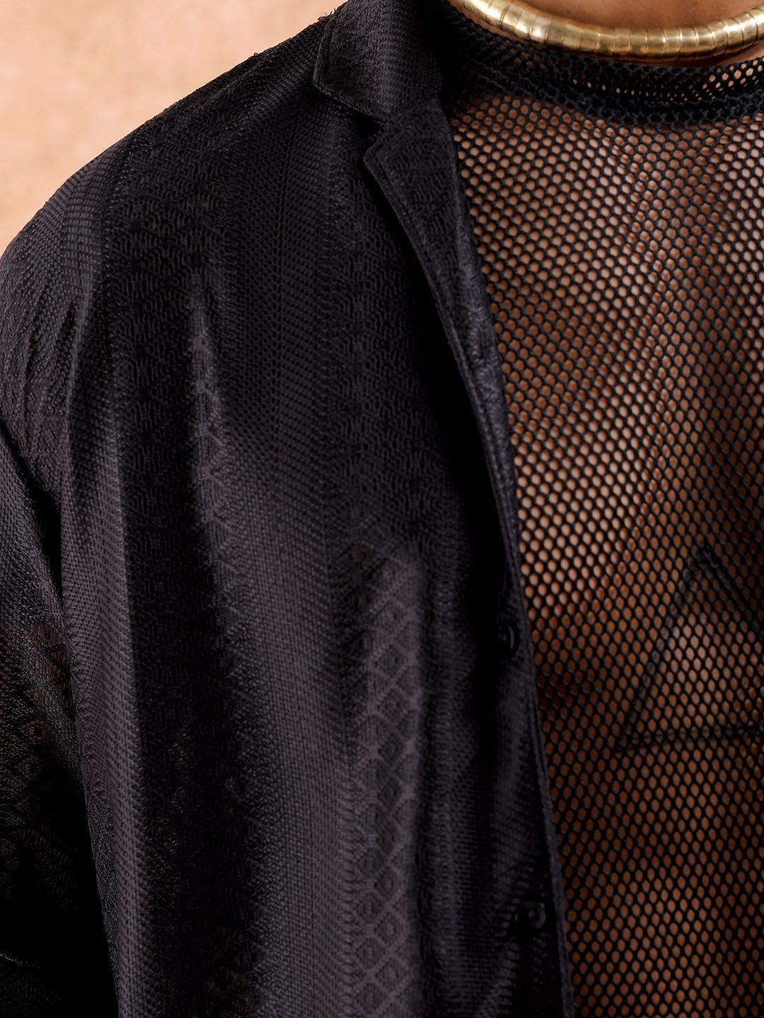 The Indian Garage Co Men Relaxed Fit Solid Warp Knit Lace Resortwear Shirt