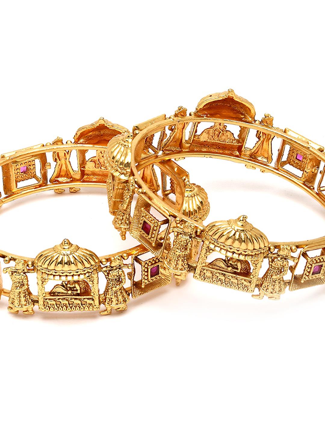 KARATCART Set Of 2 Gold-Plated Kundan-Studded Bangles