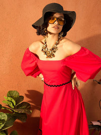 Pink Paprika by SASSAFRAS Women Bishop Sleeves Fit & Flare Maxi Dress