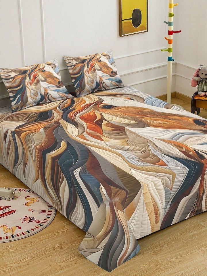 KLOTTHE Brown & Beige Printed 400 TC Double Bedsheet Dengan 2 Sarung Bantal-98.4 x 88.5 Inci
