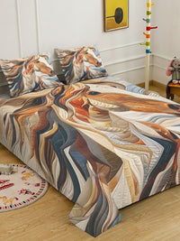 KLOTTHE Brown & Beige Printed 400 TC Double Bedsheet Dengan 2 Sarung Bantal-98.4 x 88.5 Inci
