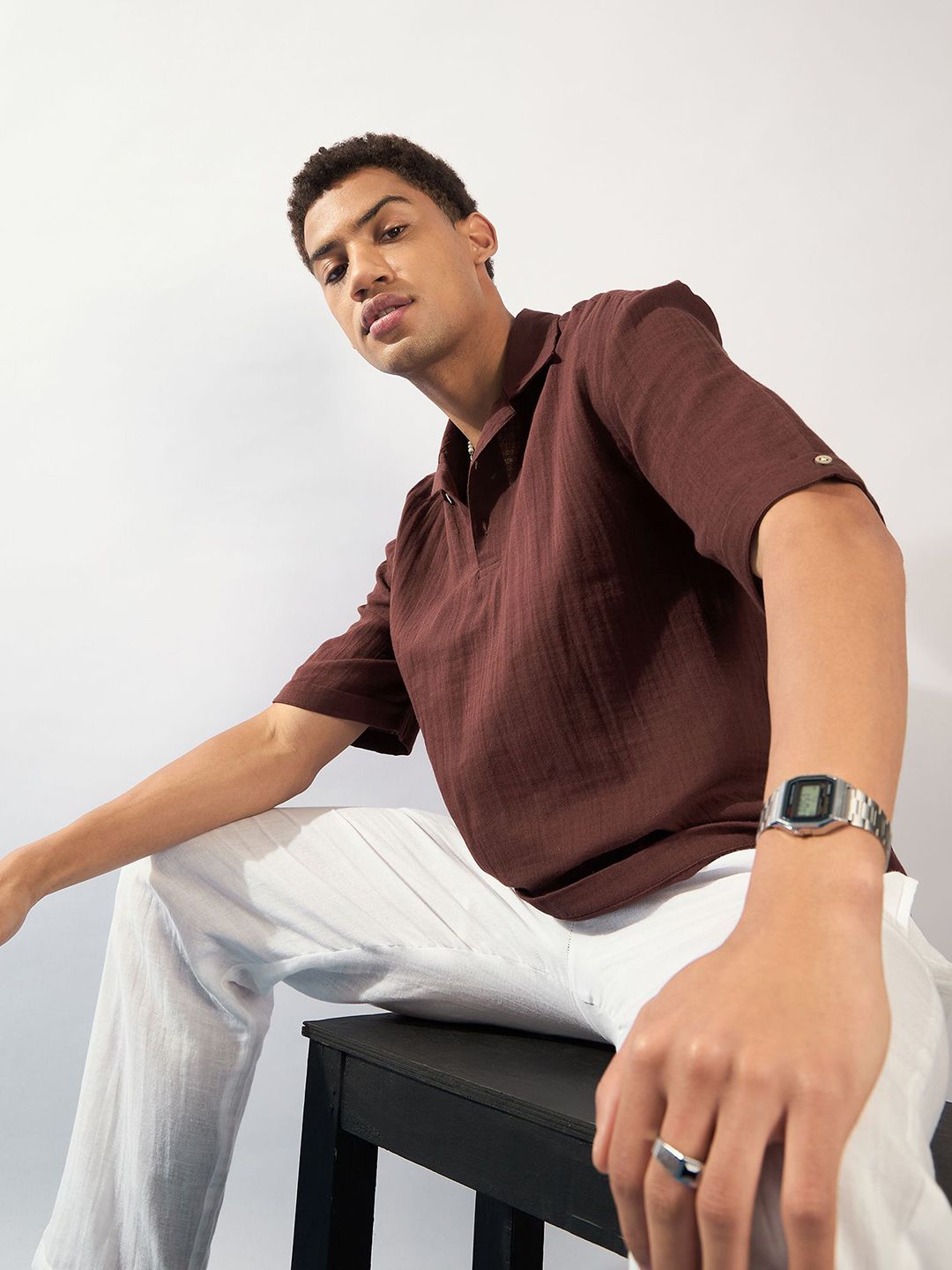 DENNISON Comfort Double Gauge Oversized Cotton Opaque Casual Shirt