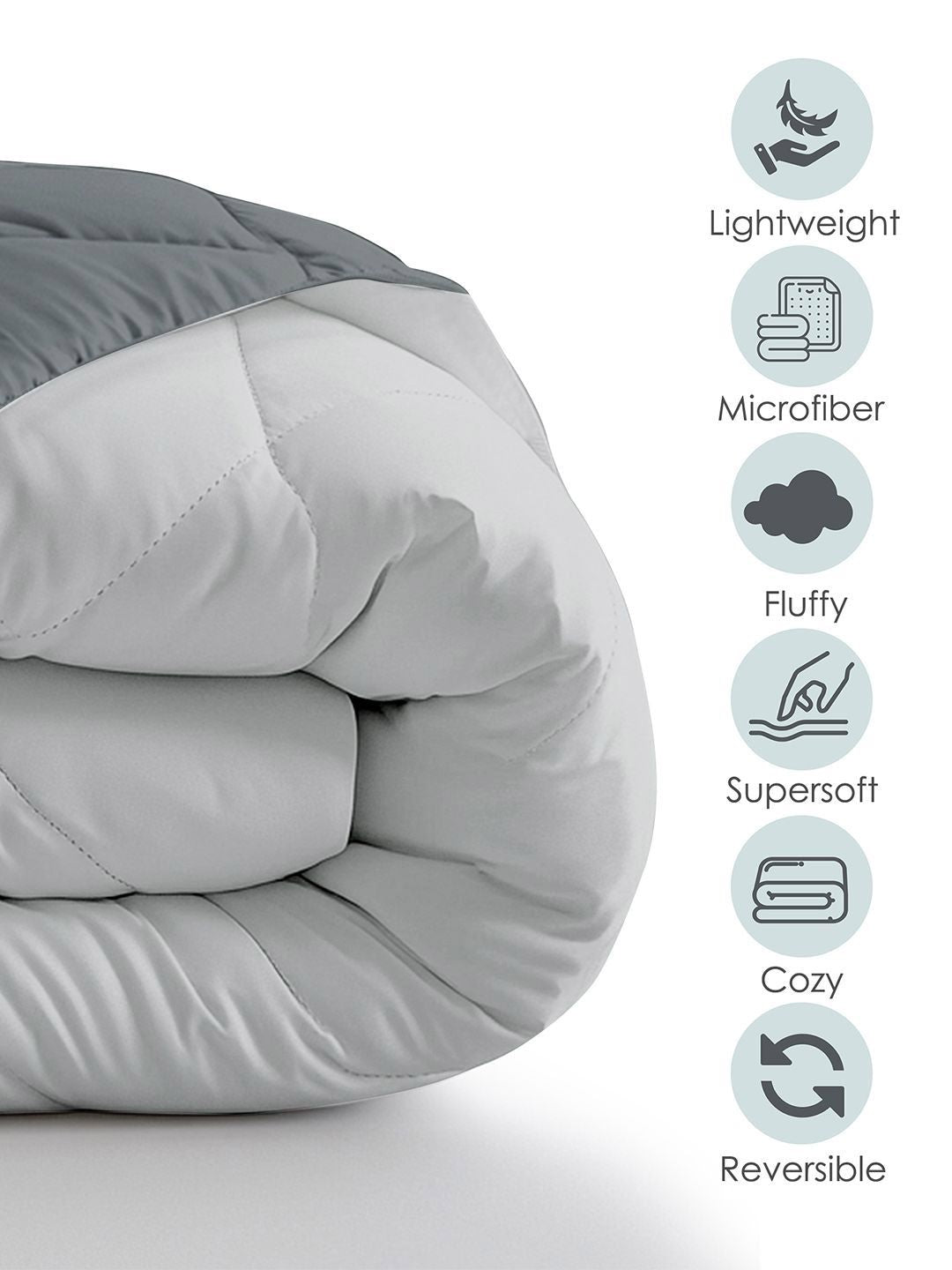 Story@home Melange & Grey Solid Reversible 240 GSM Heavy Winter Single Bed Comforter