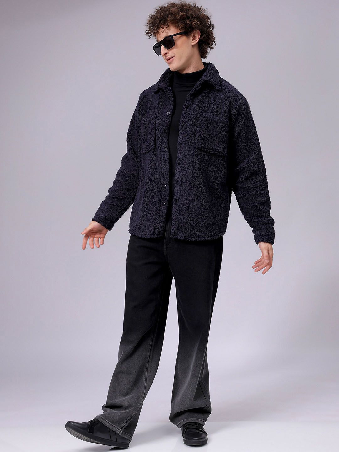 The Indian Garage Co Men Fleece Regular Fit Casual Winter Overshirt