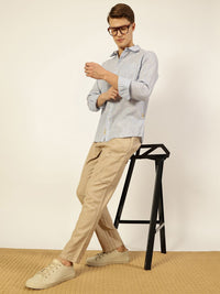 Thomas Scott Men Premium Striped Linen Blend Slim Fit Casual Shirt