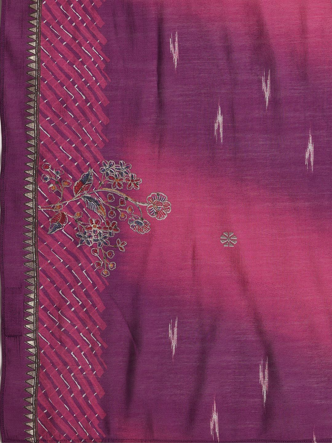 Libas Floral Printed Pleated Gotta Patti Kurta with Trousers & Dupatta