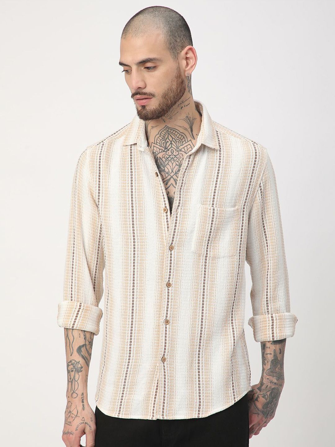 VASTRADO Men Classic Slim Fit Multi Stripes Pure Cotton Striped Casual Shirt