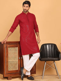 Jompers Floral Embroidered Mandarin Collar Sequinned Straight Kurta With Pyjama